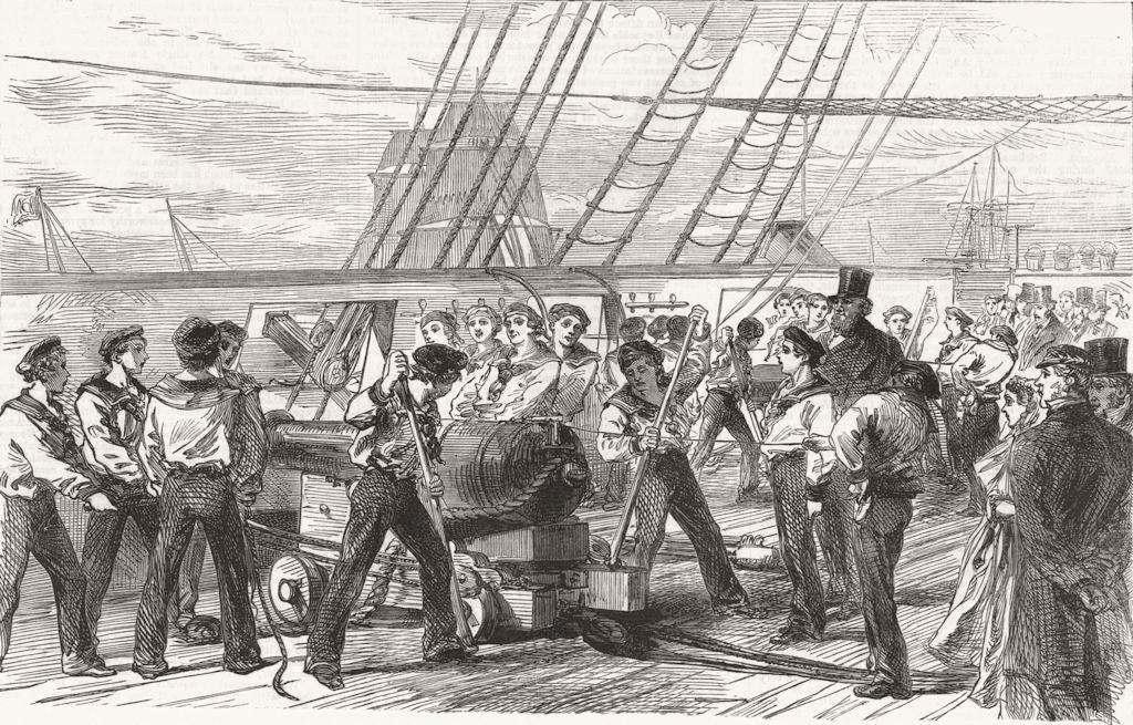 SHIPS. Loading cannon 1867 old antique vintage print picture